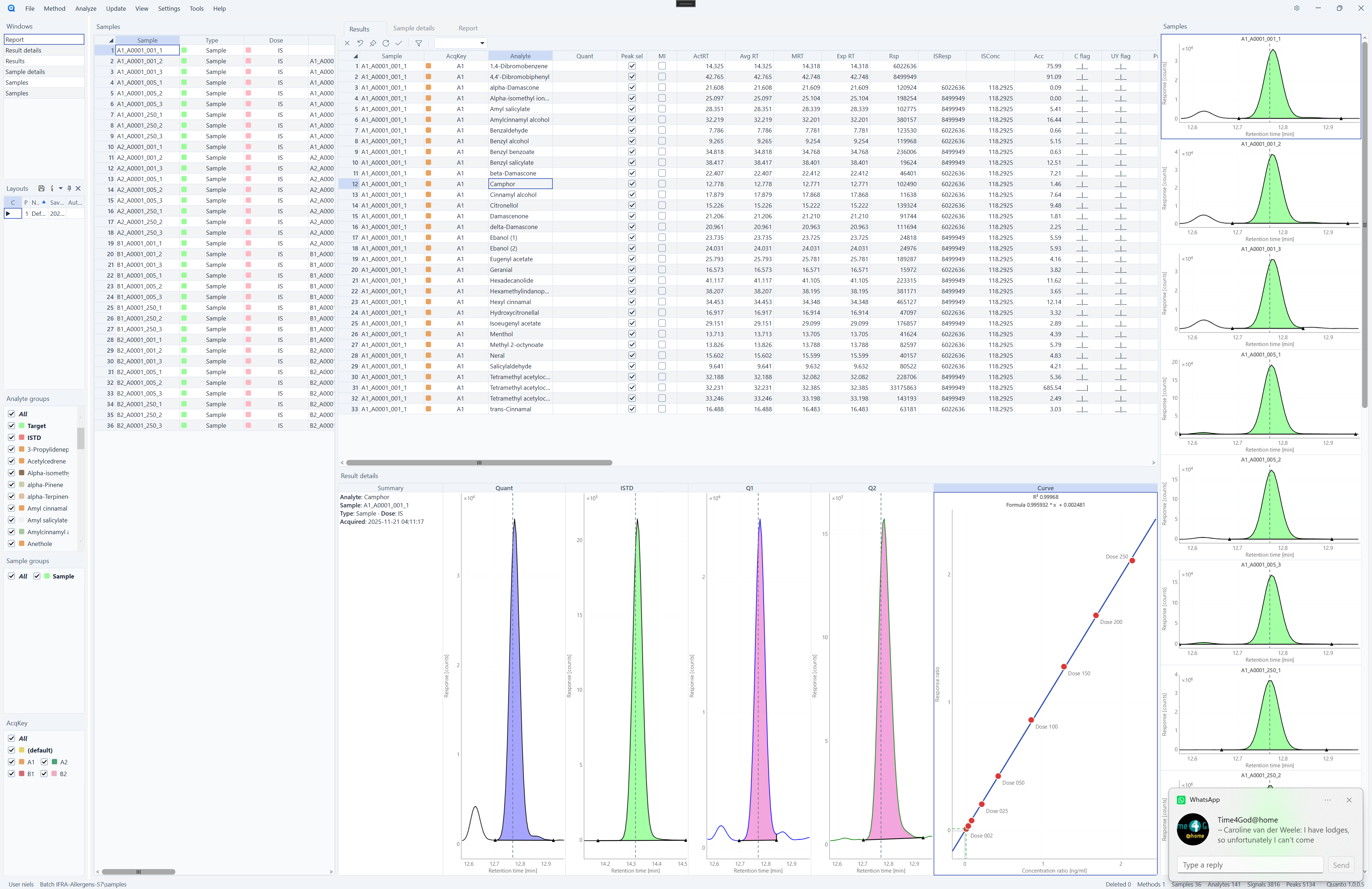 Samples & results — grid review with chromatograms