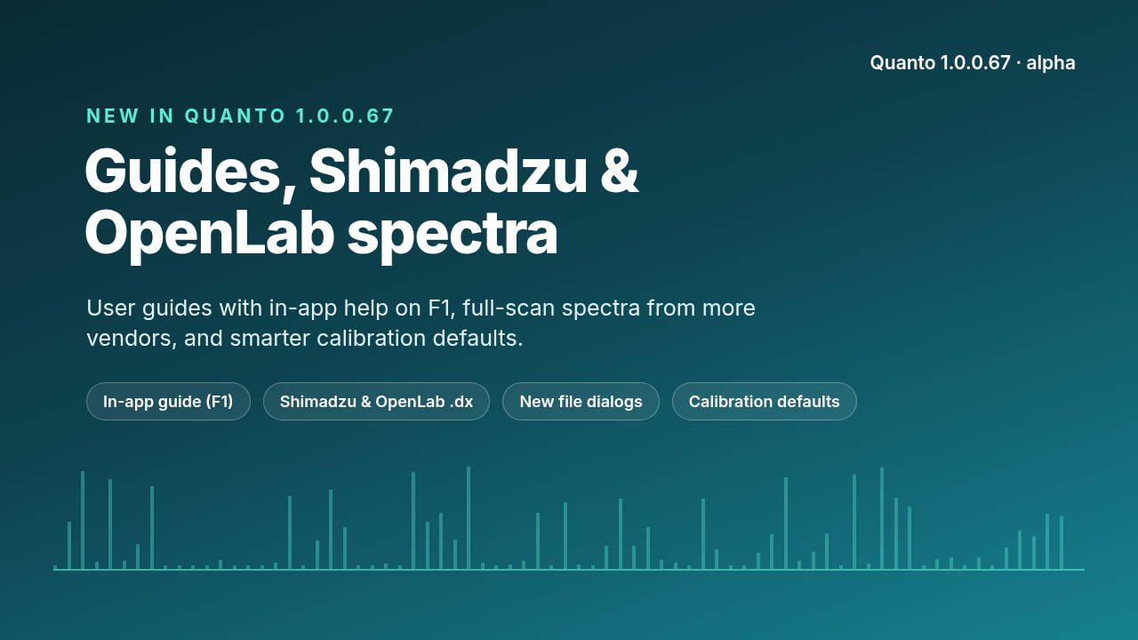 Quanto 1.0.0.67 alpha release — Guides, Shimadzu and OpenLab spectra